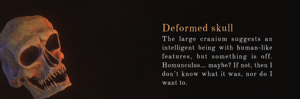 Item description panel showing narrator-style flavor text and a plain functional description