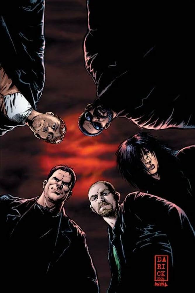 Cover art from The Boys comic, showing the main cast looking down ominously