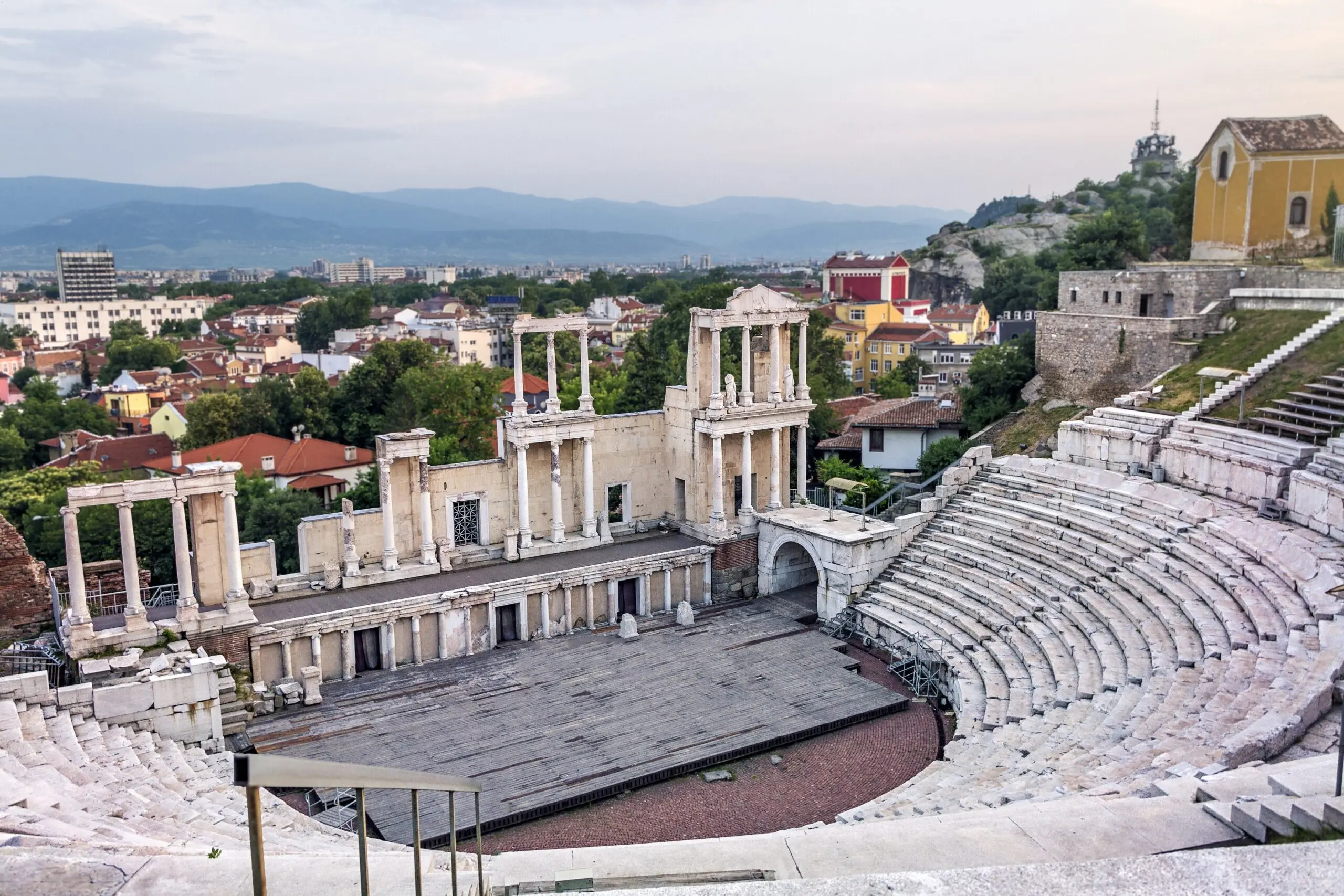 The ancient Roman theatre of Plovdiv, still standing above the modern city