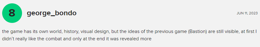 Metacritic user review praising the game's world and visual design