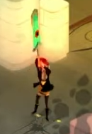 Red lifting the Transistor sword upward