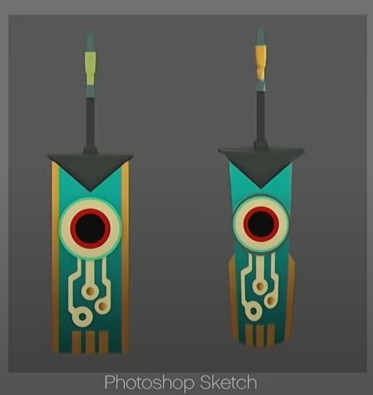 Photoshop concept sketch of the Transistor sword's hilt design