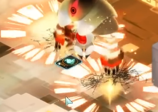 An enemy attack highlighted with bright particle effects