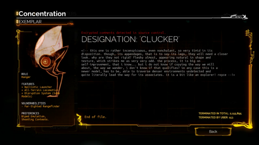 An enemy codex page written in the style of source-code comments